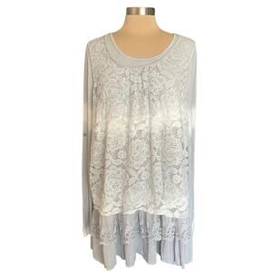 Kaktus‎ Tie Dye Lace Overlay Knit Tunic Top Tiered Ruffle Hem Size XL Boho Fairy